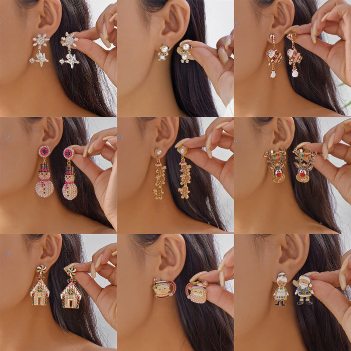 Wholesale Christmas element earrings cartoon full bead snowman earrings inlaid with diamonds light luxury holiday earrings