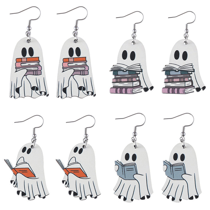 Wholesale  book ghost earrings wooden gothic style double-sided earrings  book lovers gift