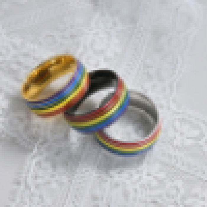 Wholesale Gold Plated Stainless Steel Ring Colorful Striped Design Fashion Jewelry Accessory