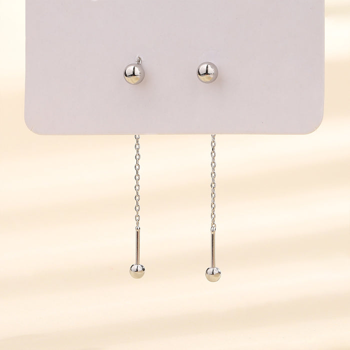 Wholesale Geometric double headed bead earrings with extremely simple and long chain tassel design