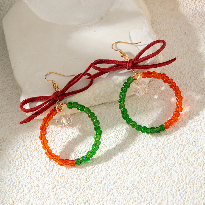 Wholesale Christmas Bow Glass Bead Earrings Handmade Jewelry Accessory MOQ≥2