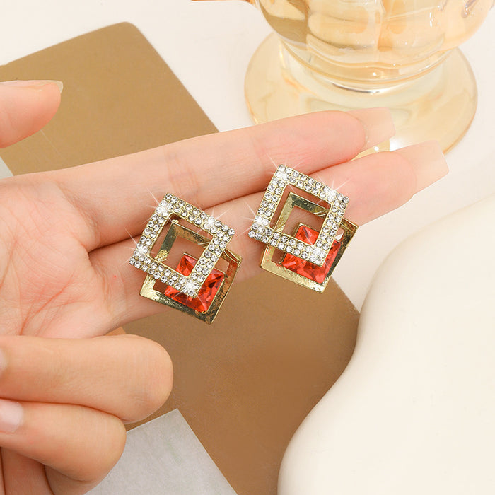 Wholesale Square earrings, niche design, stylish and fashionable earrings, trendy square crystal earrings, new ear buckles