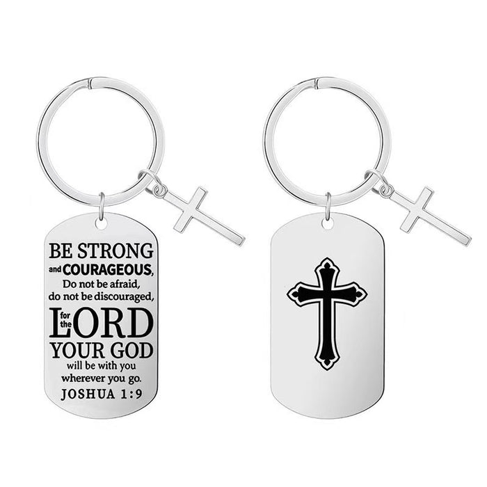 Wholesale Stylish Cross Bible Engraved Titanium Steel Keychain Decorative Accessory