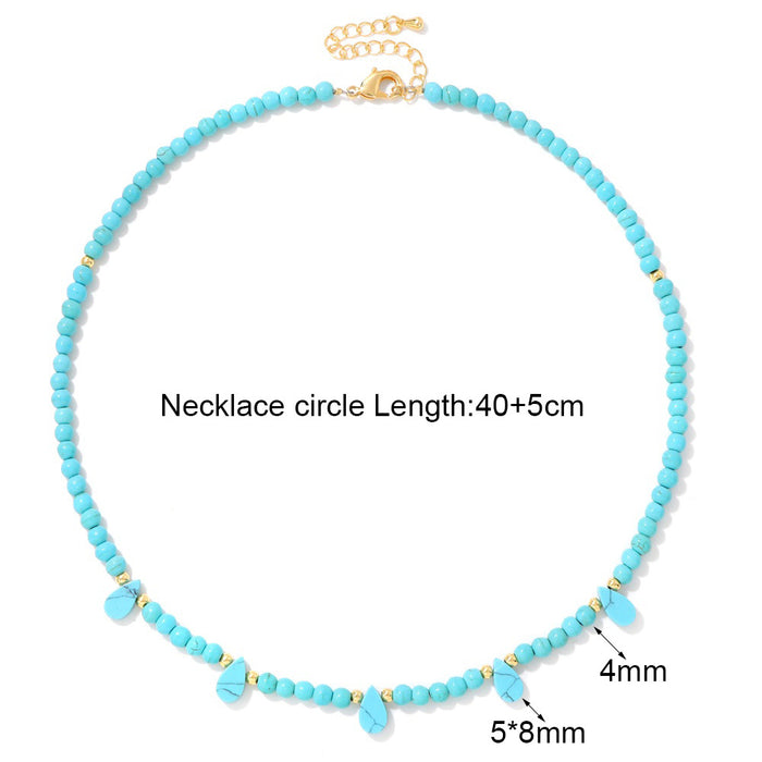 Wholesale 4mm stone round bead clavicle chain necklace with amethyst and turquoise