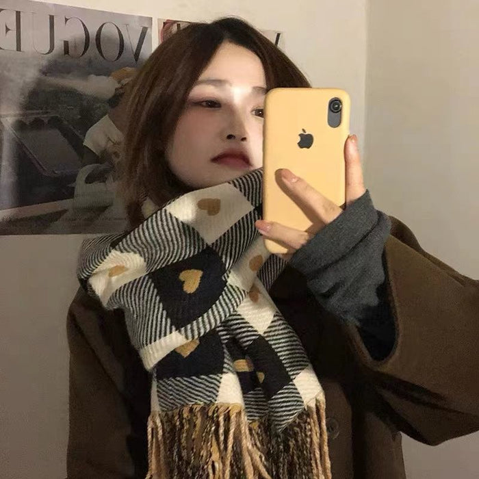 Wholesale Scarf Imitation Cashmere Warm Winter Shawl Plaid Heart JDC-SF-XingY001