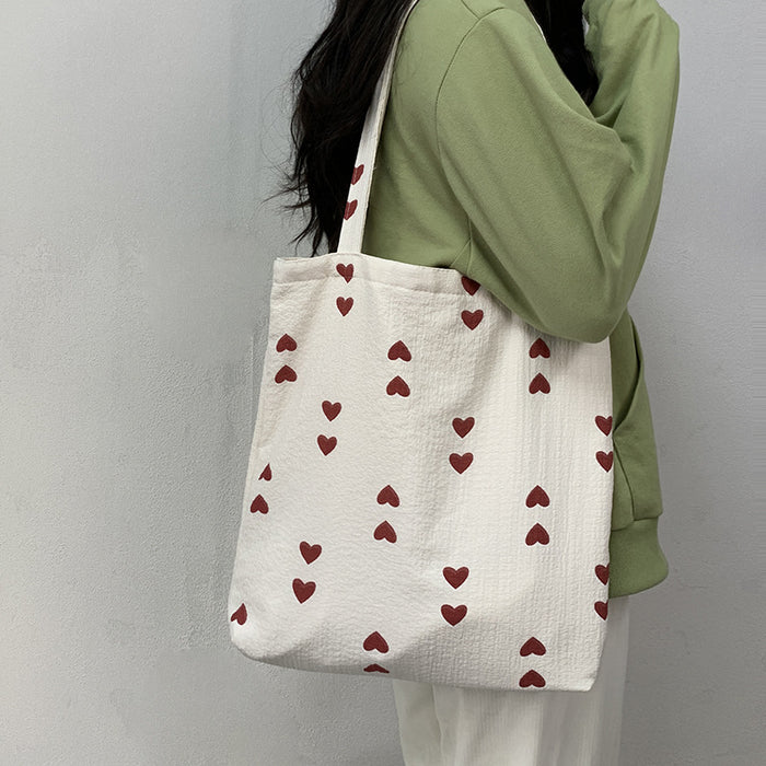 Wholesale Artistic texture love canvas shoulder vest bag, large capacity handbag, makeup bag