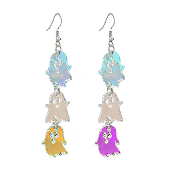 Wholesale  Colorful Skull Alien Splicing Long Acrylic Earrings Exaggerated Retro Earrings