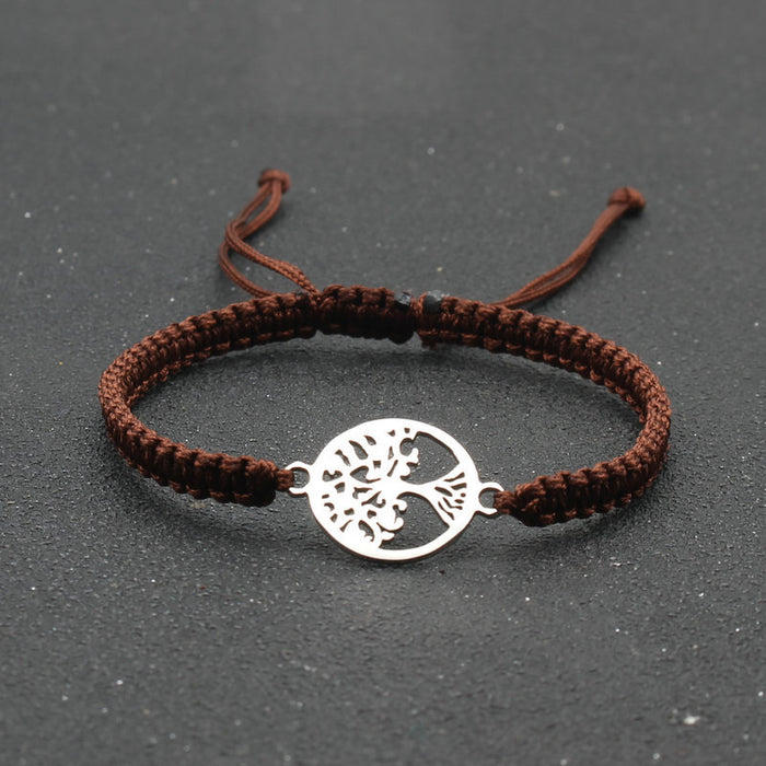 Wholesale jewelry round stainless steel tree of life bracelet hand-woven red rope bracelet