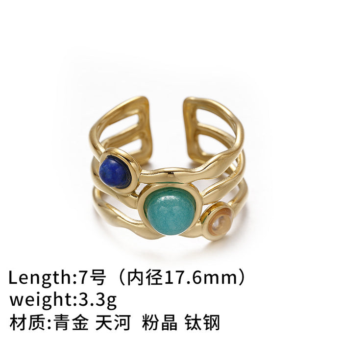 Wholesale Cross-border retro brass gold-plated zircon agate titanium steel ring does not fade exquisite fashion sense high sense autumn and winter women