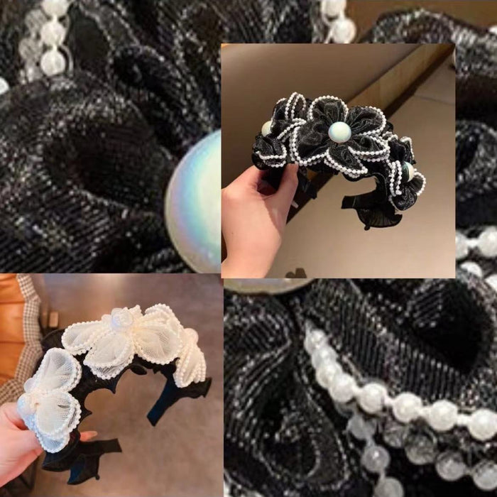 Wholesale Pearl crystal lace, large flower, wide headband, pleated lace, hairpin