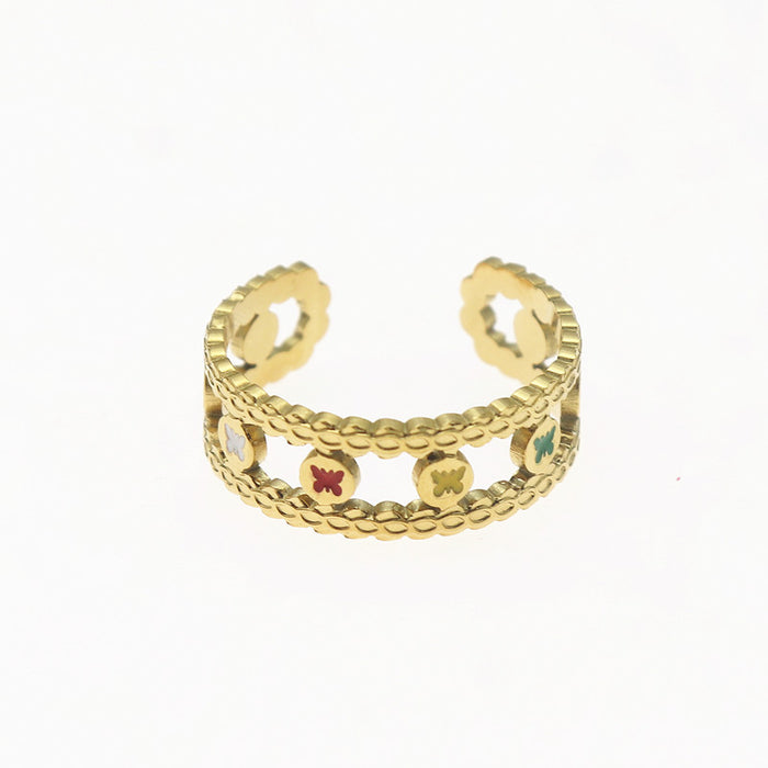 Wholesale Vintage butterfly hollowed out ring with copper gold-plated opening and adjustable high-end feel