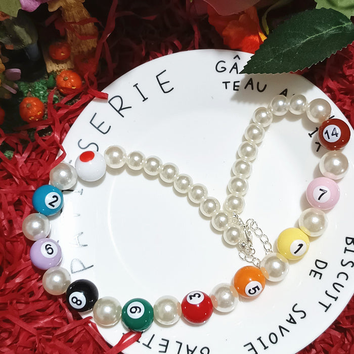 Wholesale Color Billiards Necklace Women' s Dopamine Unique Pearl Clavicle Chain Niche Personality Exaggerated Necklace
