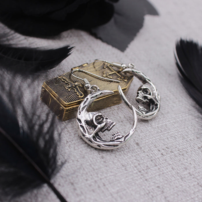 Wholesale Gothic Half Skull Face Crescent Alloy Earrings JDC-ES-LCR003