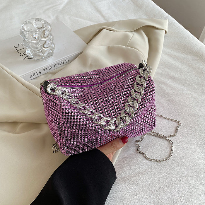 Wholesale Bright Diamond Cylinder Bag Full Diamond Shoulder Crossbody Bag JDC-SD-MingShuo002