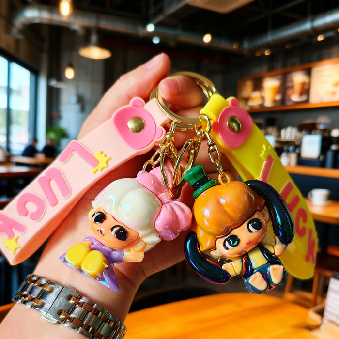 Wholesale Cute electroplated cartoon colorful keychains for couples