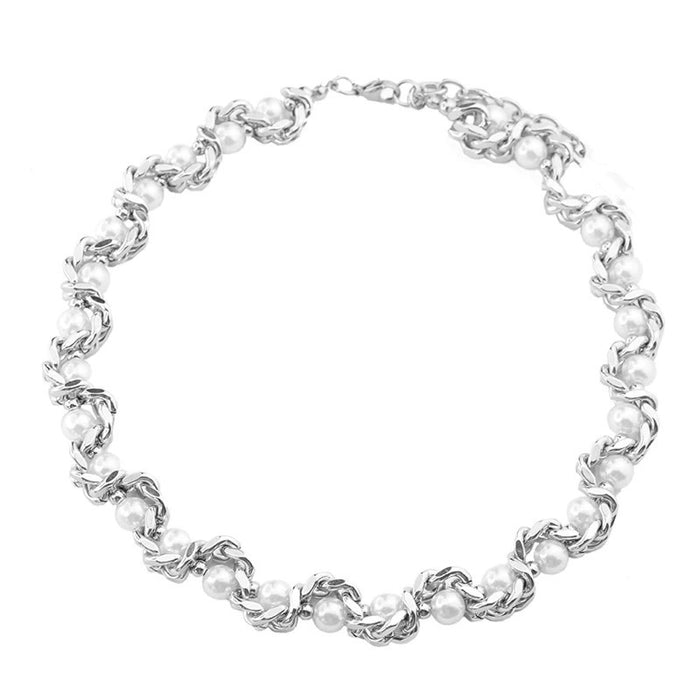 Wholesale Pearl collarbone chain, niche design, high-end titanium steel necklace, neck chain, neck