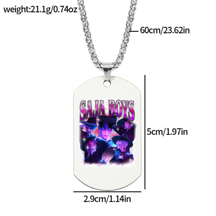 Wholesale K-pop Stainless Steel Metal Printed Pendant Necklace