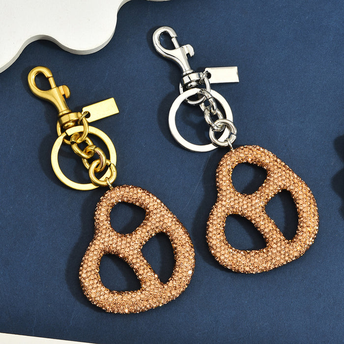 Wholesale Soft Clay Rhinestone Biscuit Shape Keychain Bag Charm Chic Gilt Gold Pendant Everyday Gift Accessory