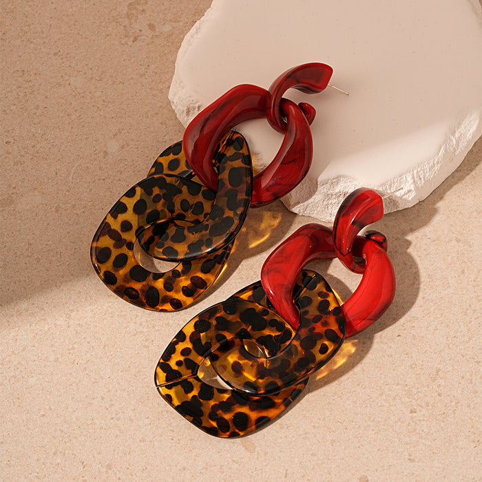 Wholesale Acrylic Leopard Print Geometric Silver Elegant High-end Earrings for Women