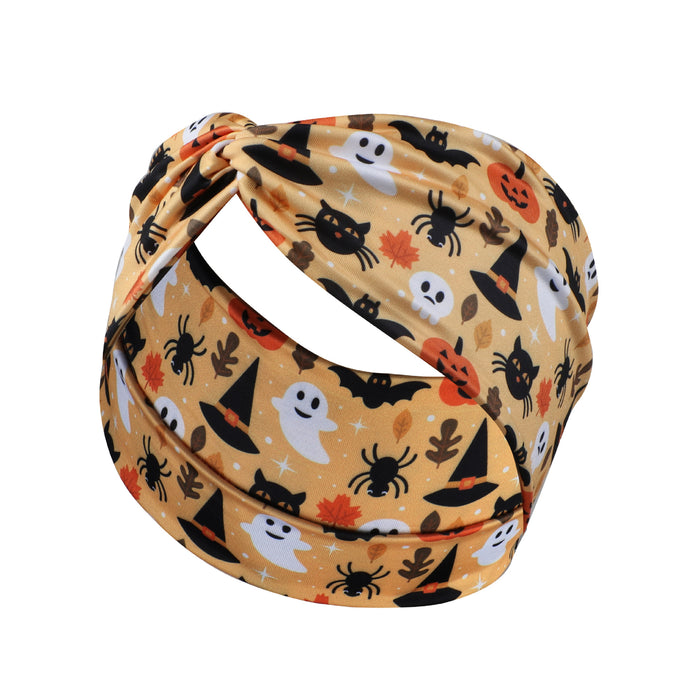 Wholesale Halloween Pumpkin Print Elastic Breathable Sports Sweat-Absorbent Yoga Fabric Headband JDC-HD-Jint001