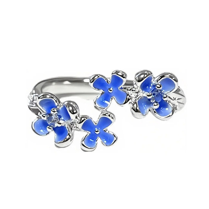 Wholesale Enamel flower opening ring temperament silver ring