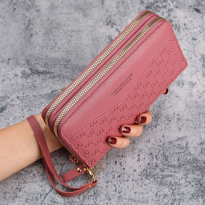 Wholesale PU Leather Women Long Zipper WalletLarge Capacity Multi-Card Organizer Solid Light Pink Daily Matching Fashion Accessory