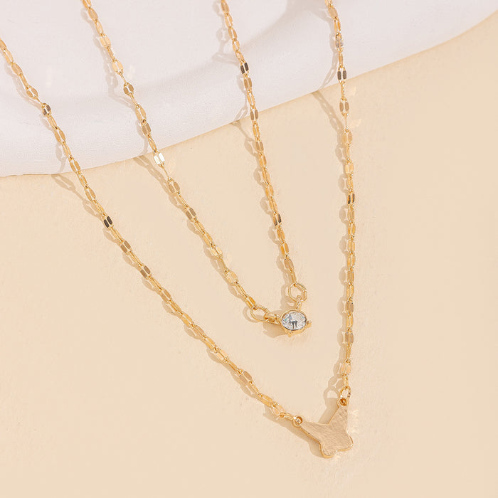 Wholesale Small niche minimalist butterfly necklace, double layered, high-end, light luxury, diamond studded collarbone chain, sweater chain for women