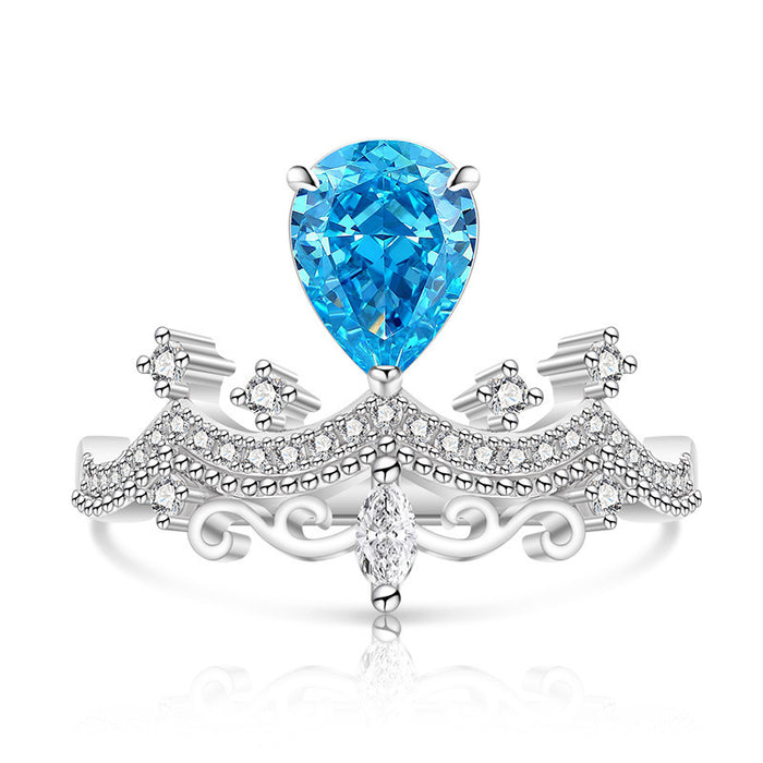 Wholesale Platinum-Plated Copper Geometric Adjustable Ice-Cut Crown Ring for Women