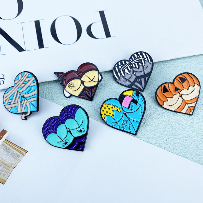 Wholesale Cartoon cute heart-shaped alloy badge creative funny fun pumpkin metal brooch MOQ≥2