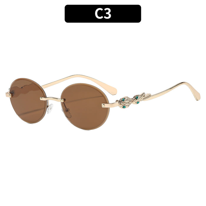 Wholesale Oval Frameless Retro Hip Hop Sunglasses for Travel Outdoor Trendy