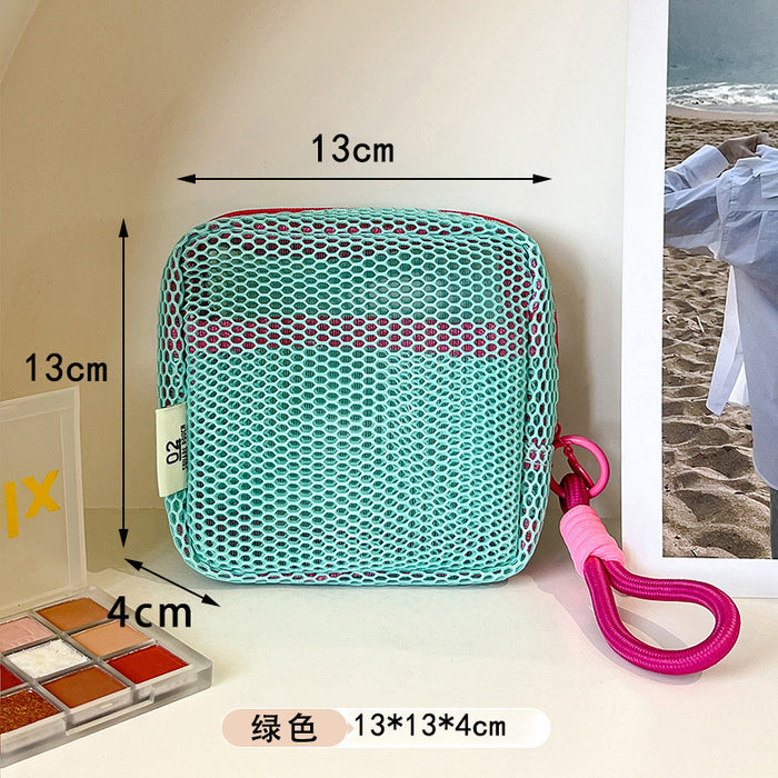 Wholesale mini coin purse large capacity mesh cosmetic bag dopamine mesh cloth lady mouth red envelope color