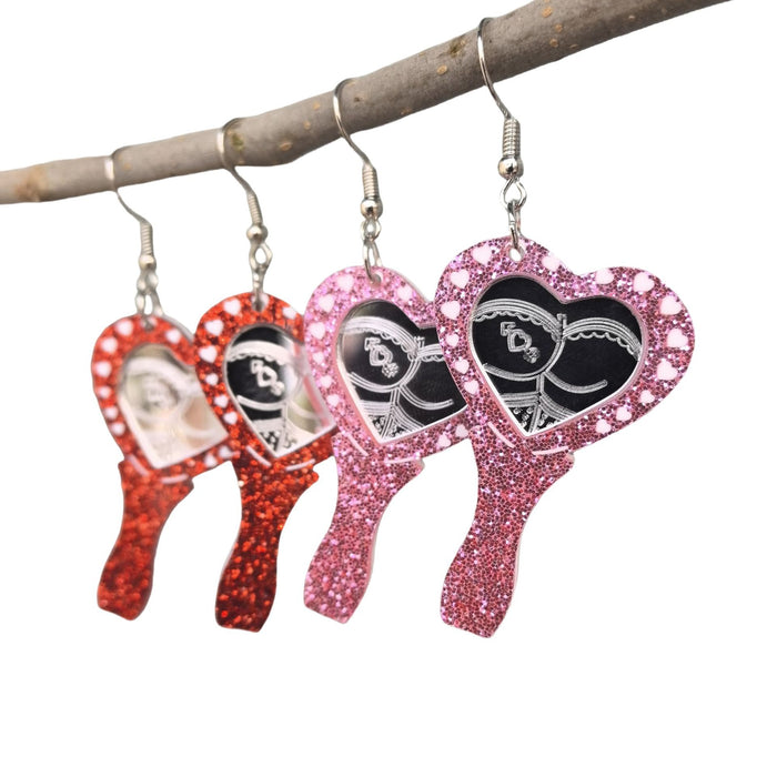 Wholesale  heart carved makeup mirror acrylic earrings creative fashion personality mirror earrings
