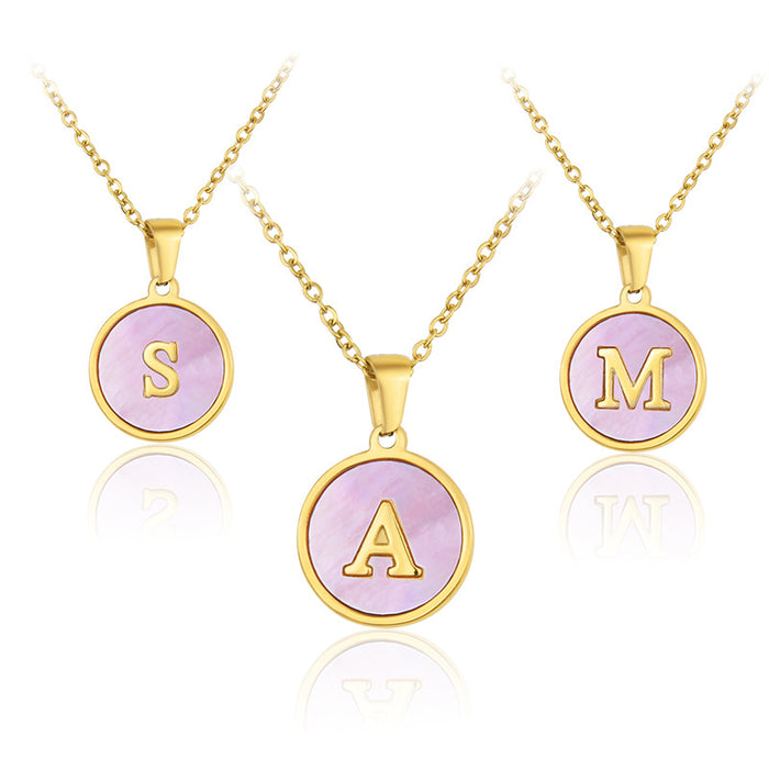 Wholesale Stainless Steel Round Pink Shell 26 Letters Necklace JDC-NE-BaiTian006