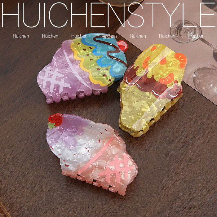 Wholesale PVC Cute Ice Cream Cone Claw Clip Colorful Cream Design Women S Hair Accessory Everyday Styling Gift