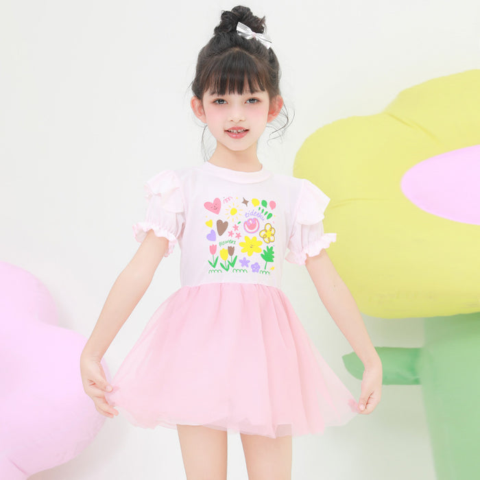 Wholesale Children's swimsuit polyester one-piece cute printed skirt style swimsuit wholesale
