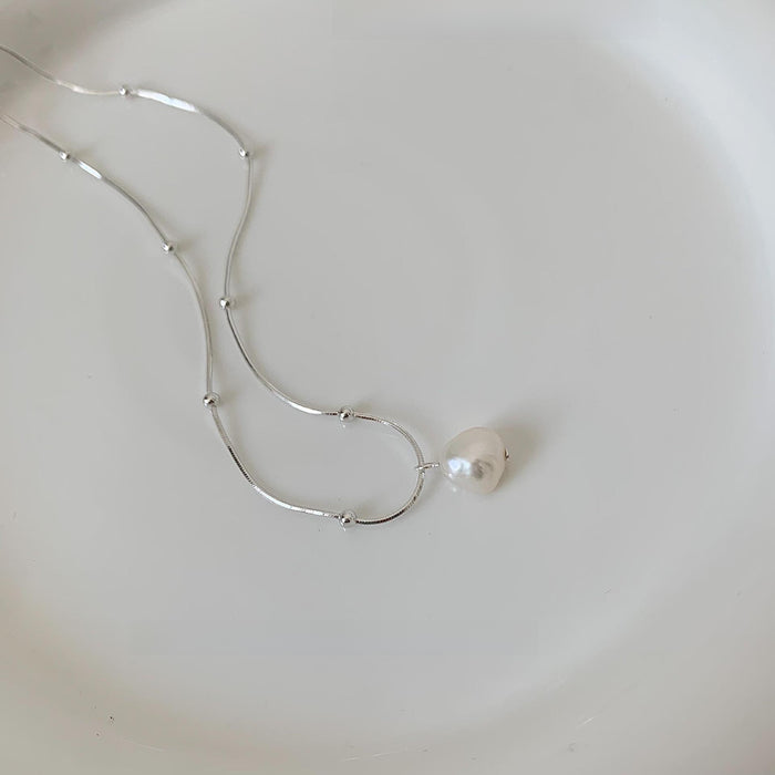 Wholesale Simple plain silver pearl necklace, silver summer versatile temperament collarbone chain