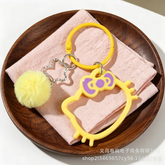 Wholesale Cute Cat Head Hollow Star Keychain Pendant Sky Blue Plastic Resin Car Key Accessory Gift For Friend
