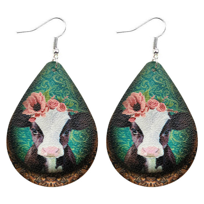 Wholesale Earrings Farm animal cow pattern leather water drop earrings JDC-ES-KDL019