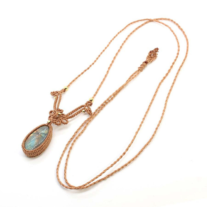 Wholesale Women S Vintage Bohemian Handmade Necklace Irregular Drop Natural Stone Pendant Braided Chain Fashion Jewelry Accessory