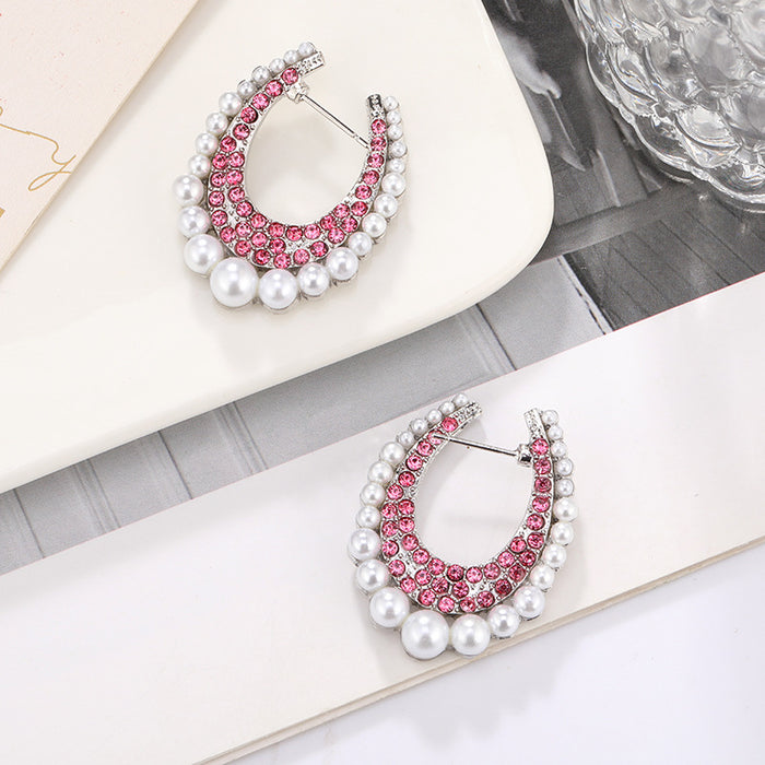 Wholesale Fashionable exaggerated geometric diamond studded large earrings, personalized and trendy ear accessories