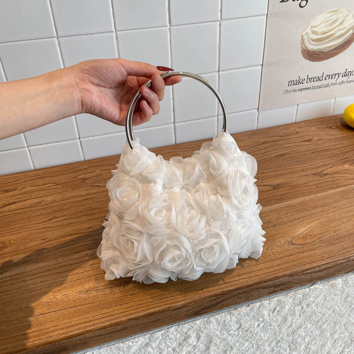 Wholesale Trendy Flower Evening Bag with Metal Ring Handle Small Clutch