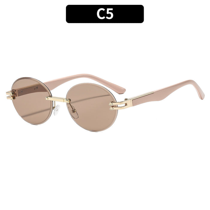Wholesale Rimless Gold Frame Round Sunglasses UV400 Trendy Street Style for Women