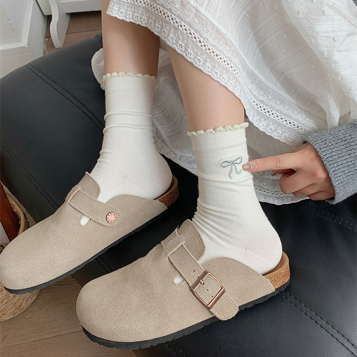 Wholesale Bow Bubble Mouth Lace Socks Breathable, Sweat Absorbing, Odorous proof Socks Mid Socks
