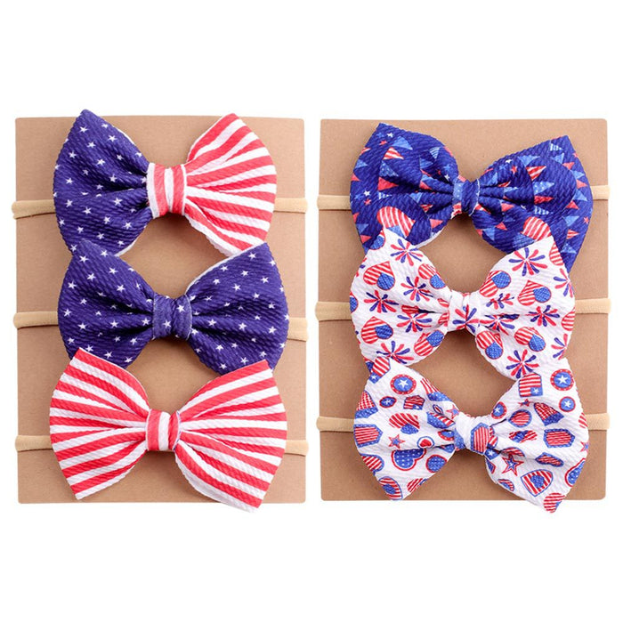 Wholesale 50PCS American Independence Day Flag Printed 4.5 Inch Bow Baby Hairband JDC-HD-XiuG002