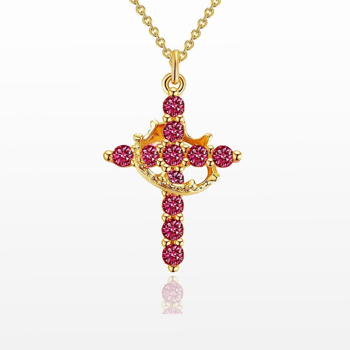 Wholesale Rotatable Crown Diamond Cross Women's Necklace