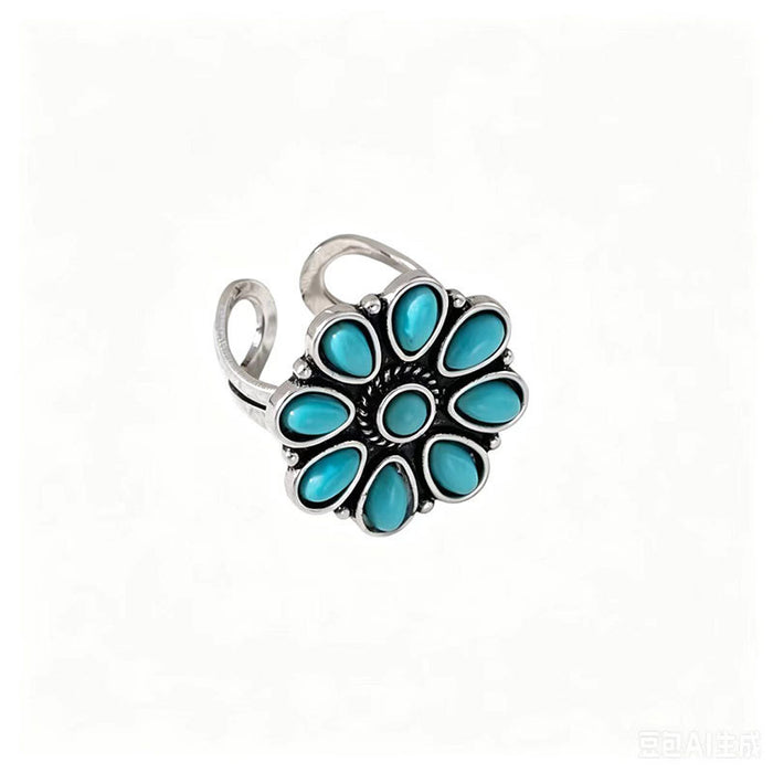 Wholesale Ethnic Style Flower Turquoise Adjustable Ring