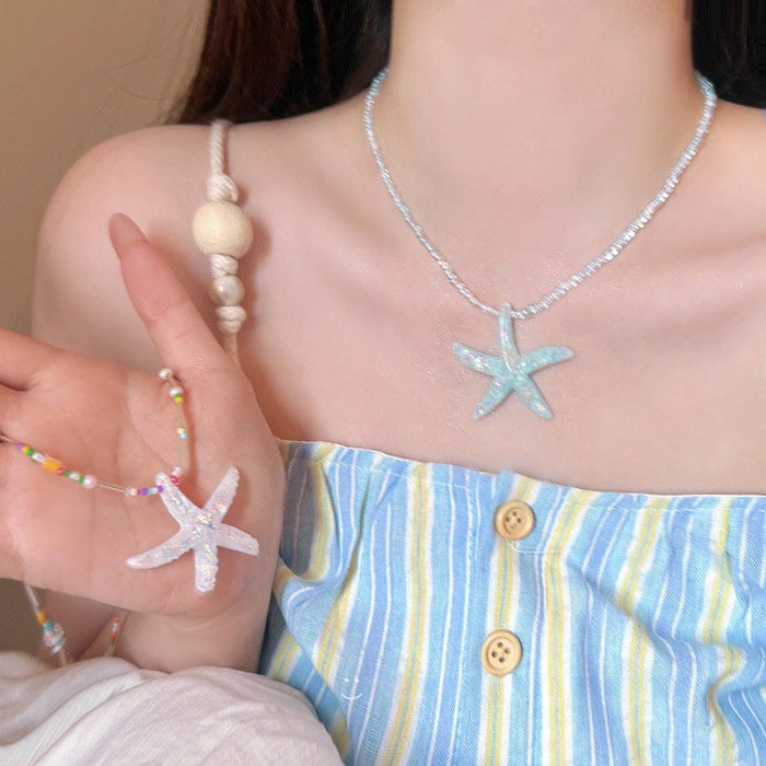 Wholesale Blue bead necklace, seaside vacation style, sweet collarbone chain accessory