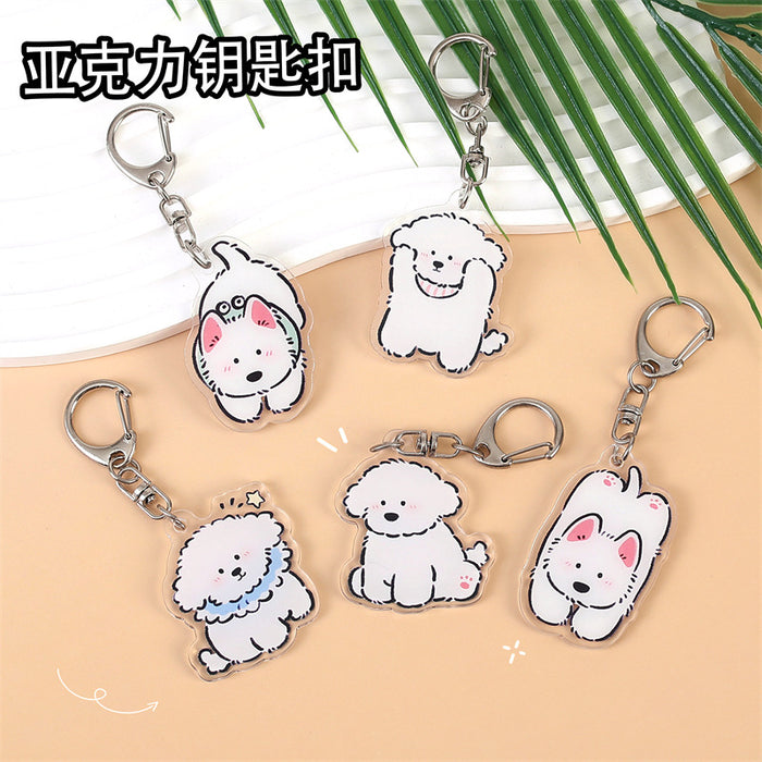 Wholesale Double-Sided Acrylic Cartoon Bichon Puppy Keychain Cute Bag Charm MOQ≥2