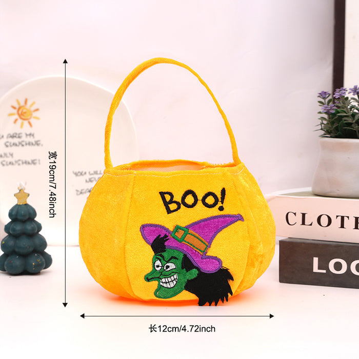 Wholesale Plush  Treat Handbags Green Black Cat Pumpkin Motif for Trick-or-Treat Gift