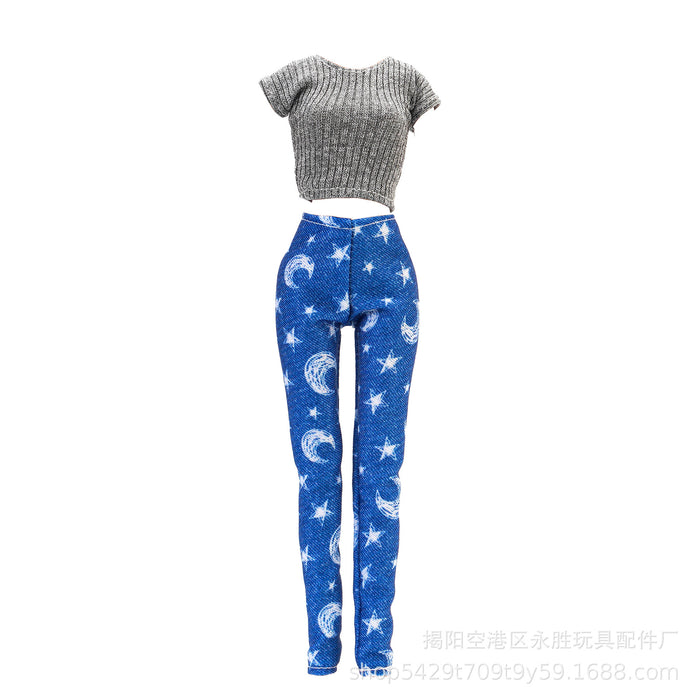 Wholesale doll versatile  travel variety of striped shirt jeans toy accessories